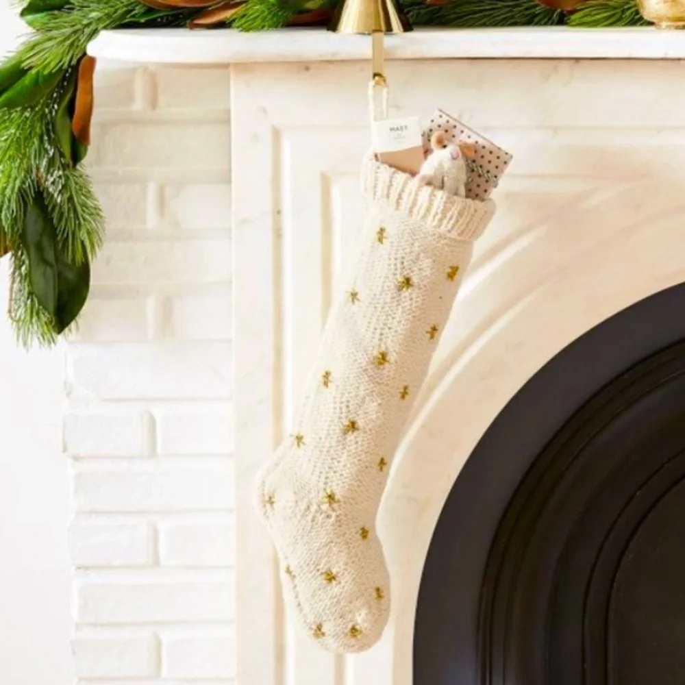 🎄NWT West Elm Knit Metallic Thread Starburst Stocking